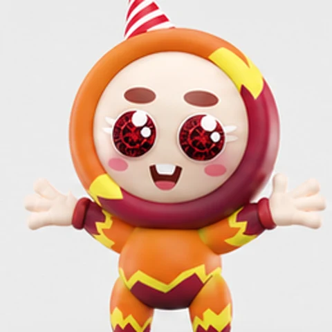 Zig — the orange zigzag Crasher with garnet eyes